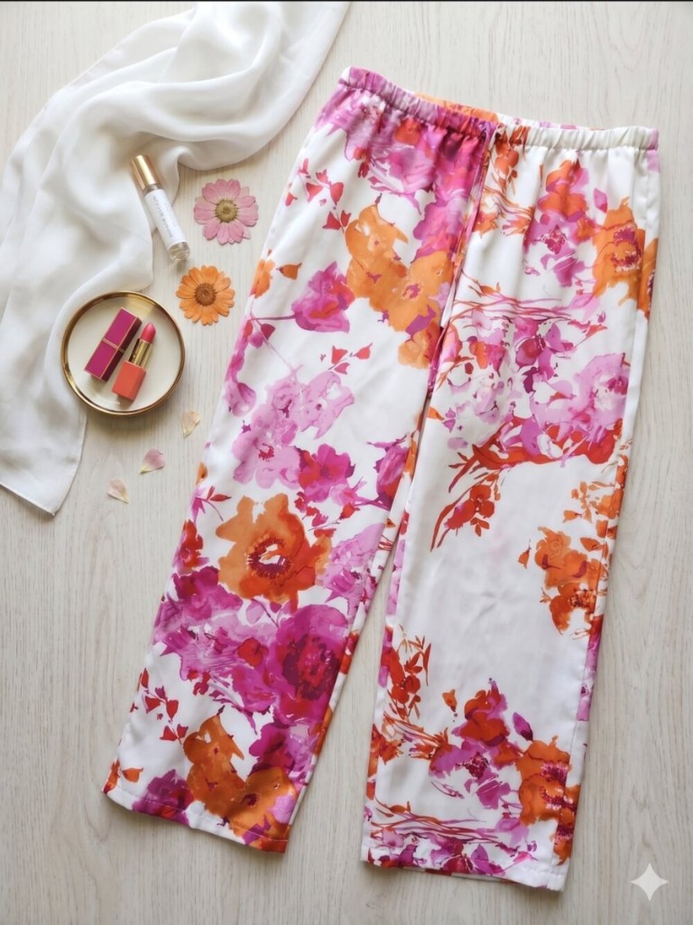 Natori Floral Print Wide-Leg Pants